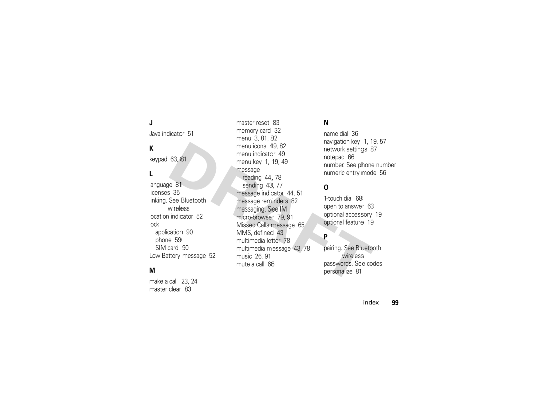 Motorola V3i GSM manual Passwords. See codes personalize Index 