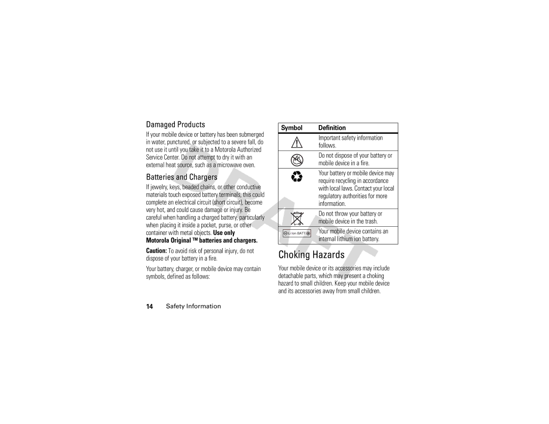 Motorola V3i GSM Damaged Products, Batteries and Chargers, Motorola Original batteries and chargers, Symbol Definition 