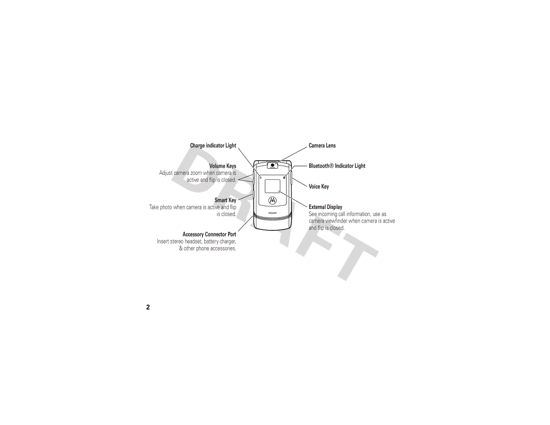 Motorola V3i GSM manual Adjust camera zoom when camera is Active and flip is closed 