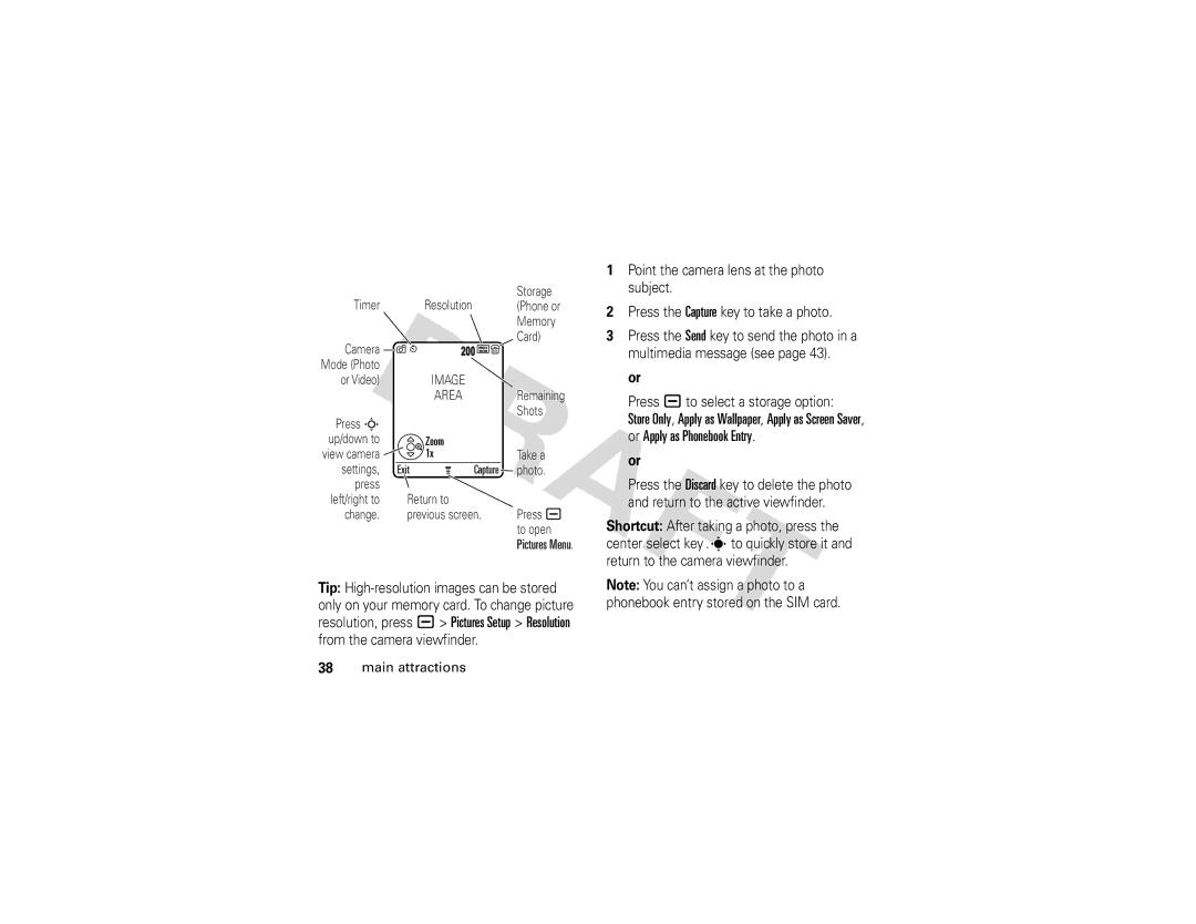 Motorola V3i GSM manual Press a to select a storage option, ExitCapture 