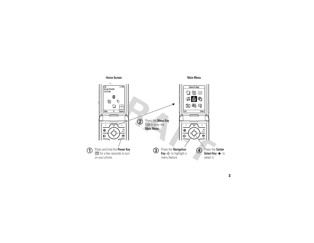 Motorola V3i GSM manual Press the Menu Key 