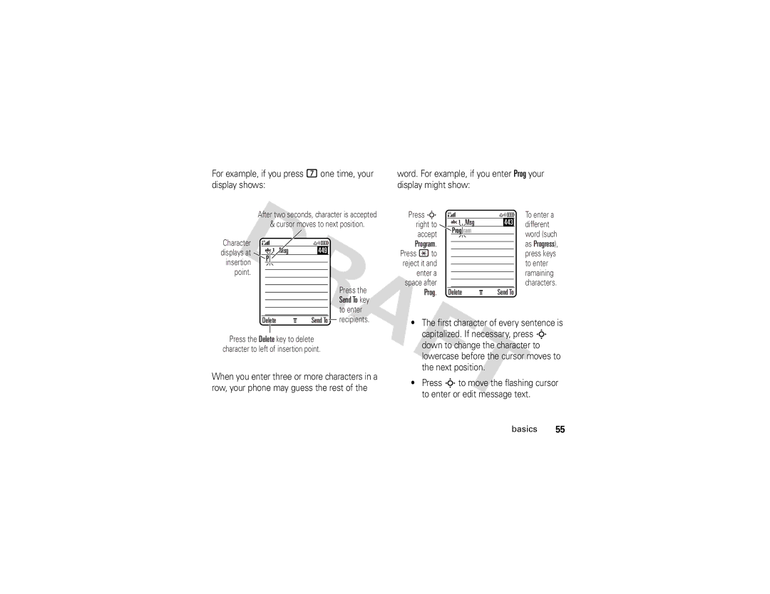 Motorola V3i GSM manual For example, if you press 7 one time, your display shows, Prog 