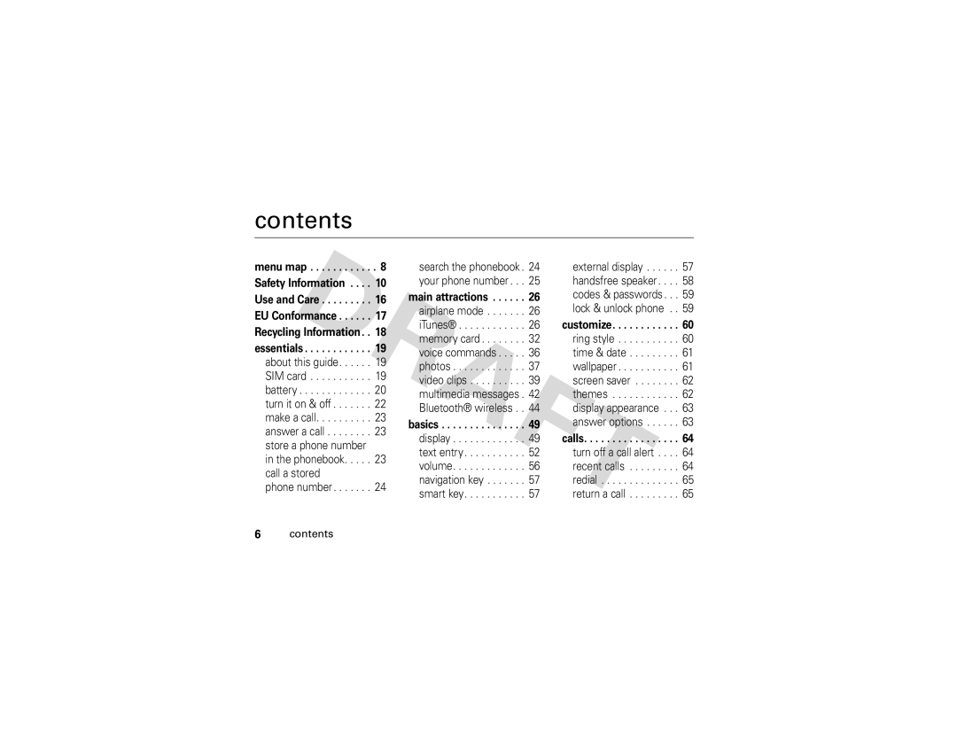 Motorola V3i GSM manual Contents 