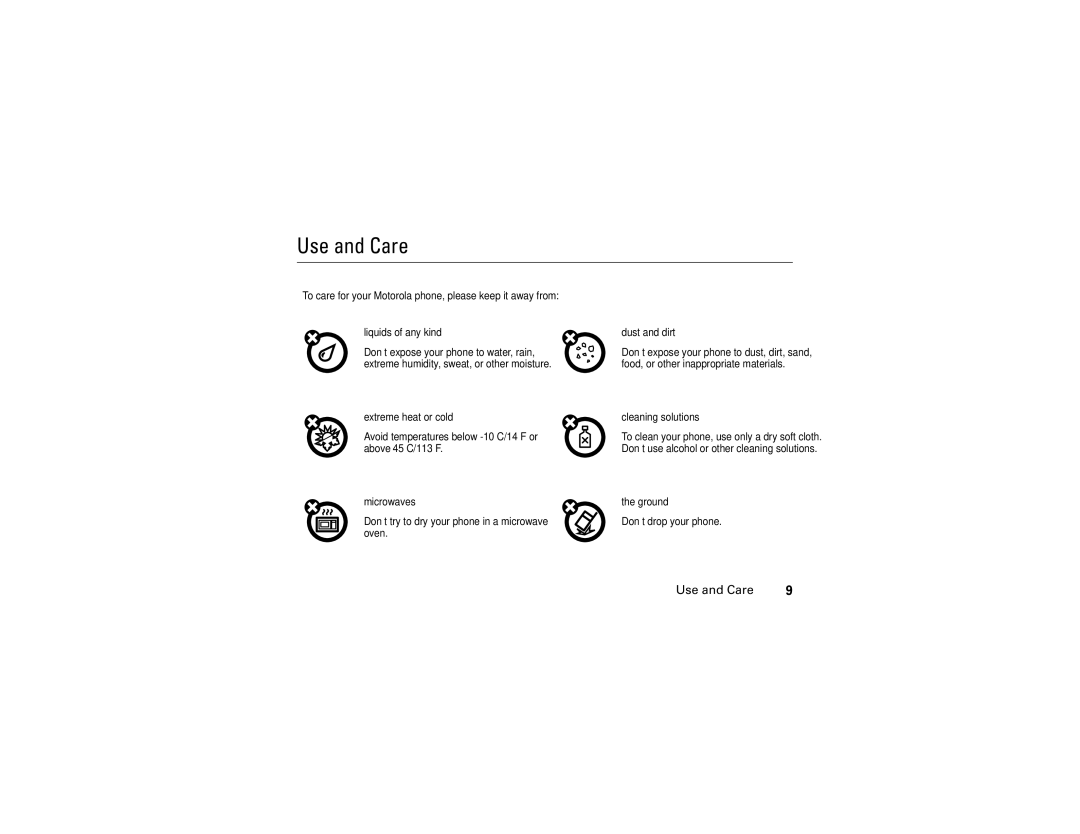 Motorola V3i user manual Use and Care 