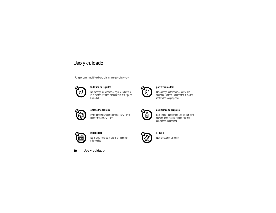 Motorola V3i user manual Uso y cuidado 