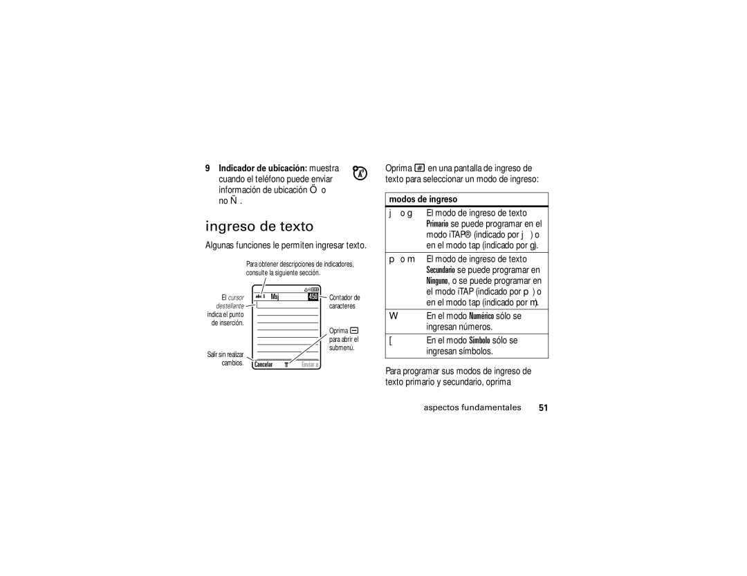 Motorola V3i user manual Ingreso de texto, Modos de ingreso 