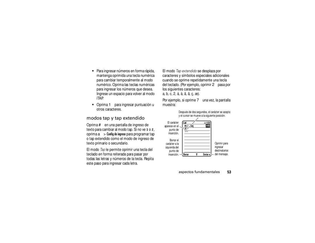 Motorola V3i user manual Modos tap y tap extendido 