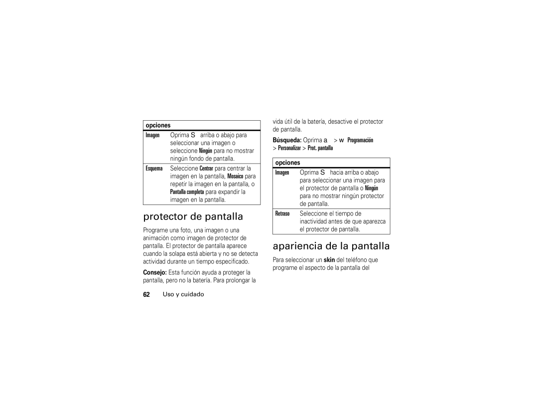 Motorola V3i user manual Protector de pantalla, Apariencia de la pantalla 