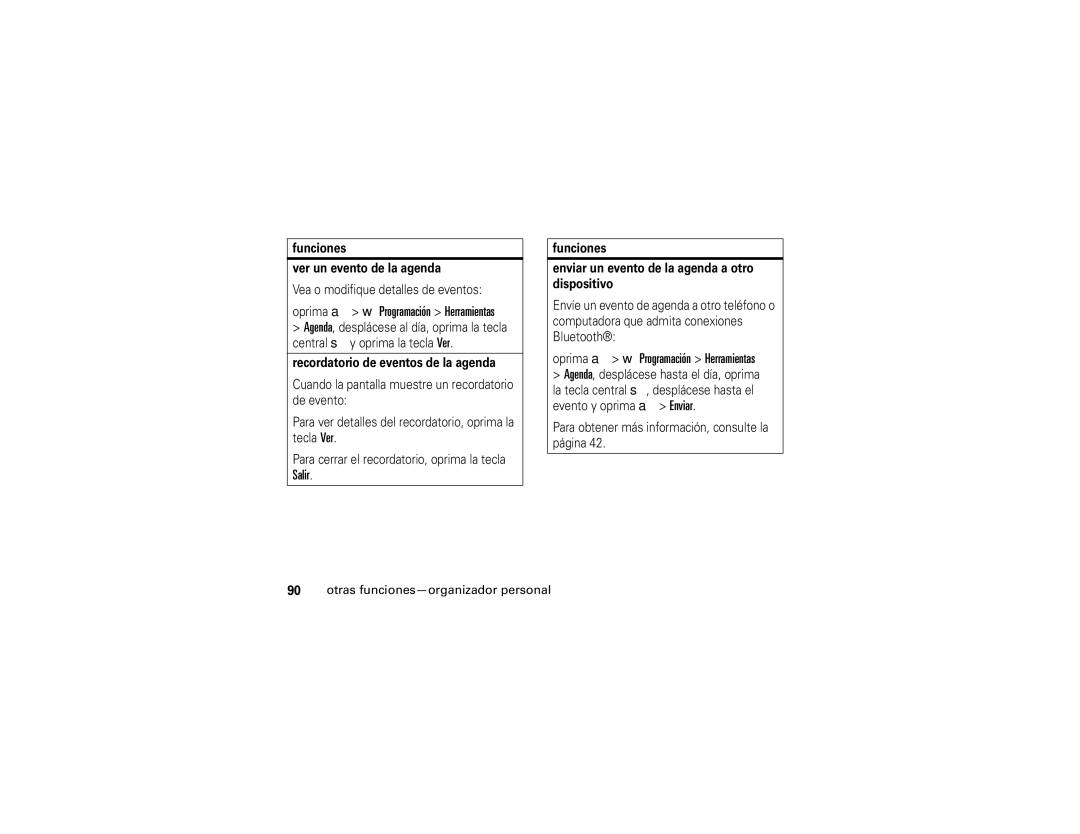 Motorola V3i user manual Salir, Otras funciones-organizador personal, Funciones Ver un evento de la agenda 