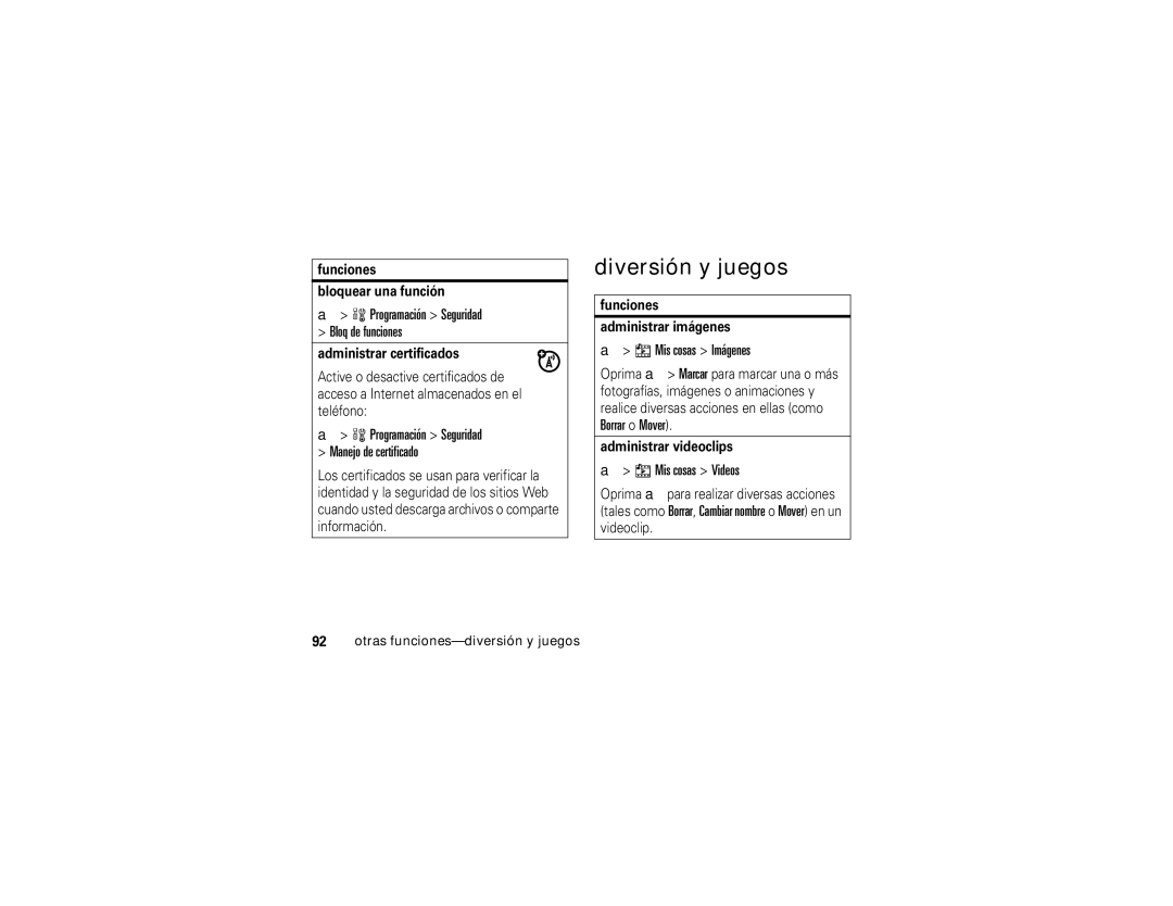 Motorola V3i user manual Diversión y juegos 
