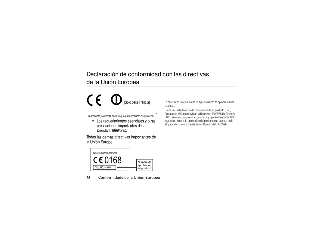 Motorola V3i user manual Todas las demás directivas importantes de la Unión Europe, Conformidade de la Unión Europea 