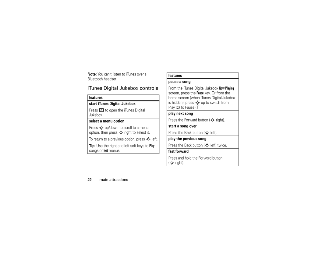 Motorola V3i user manual ITunes Digital Jukebox controls 