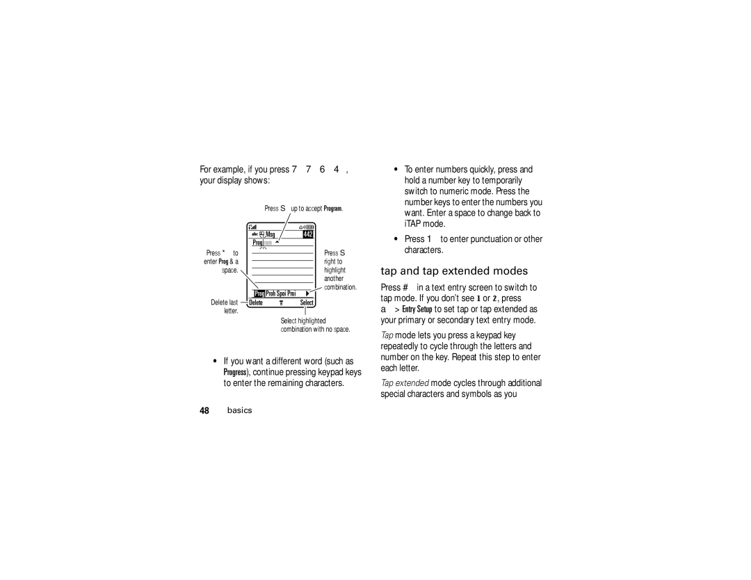 Motorola V3i user manual Tap and tap extended modes, 442 