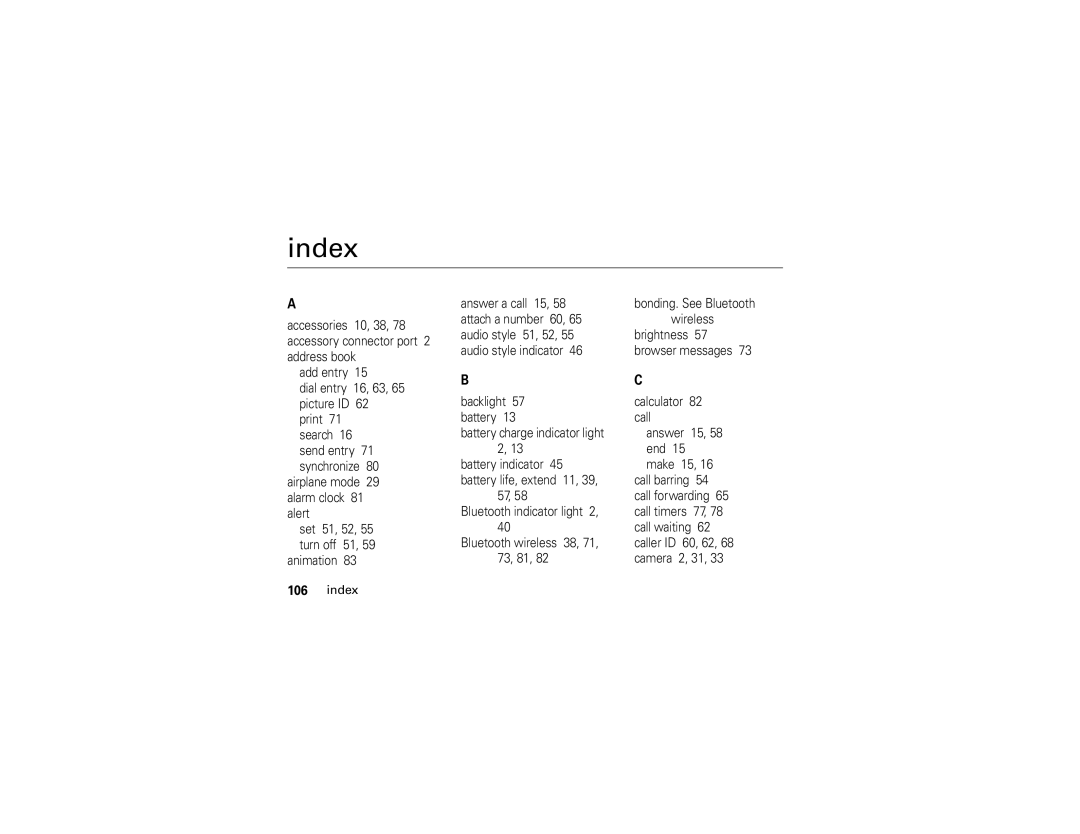 Motorola V3i manual Index 