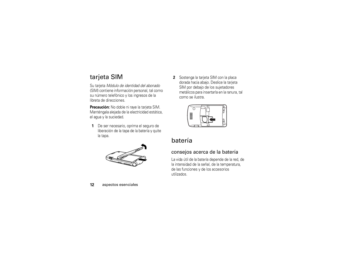 Motorola V3i manual Tarjeta SIM, Batería, Consejos acerca de la batería 