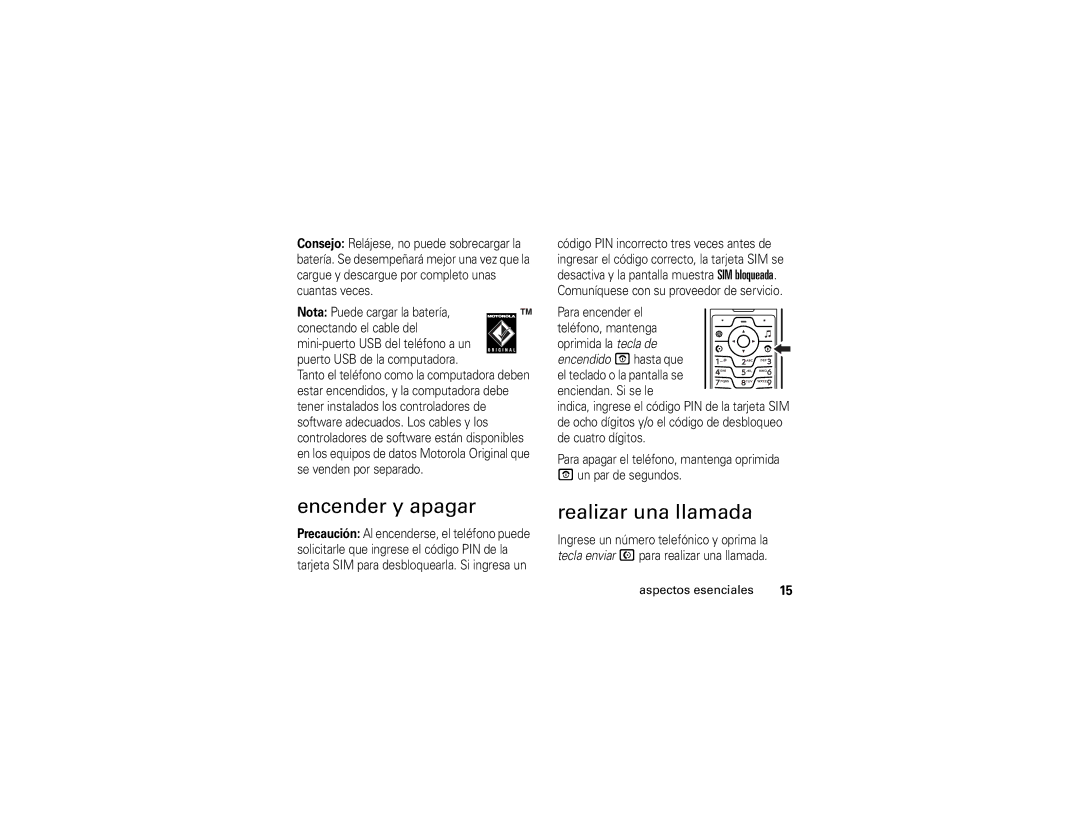 Motorola V3i manual Encender y apagar, Realizar una llamada 