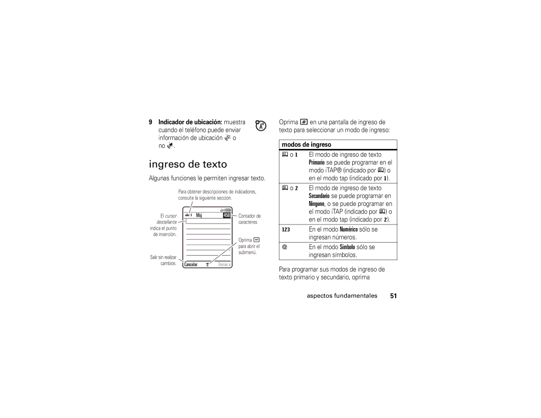 Motorola V3i manual Ingreso de texto, Algunas funciones le permiten ingresar texto, Modos de ingreso, Ingresan símbolos 