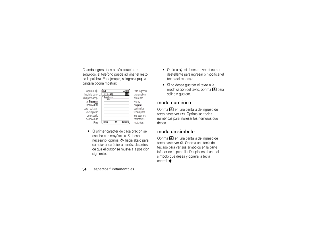 Motorola V3i manual Modo numérico, Modo de símbolo, Texto del mensaje, Si no desea guardar el texto o la 