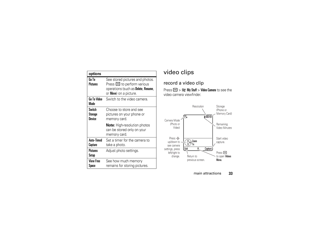 Motorola V3i manual Video clips, Record a video clip 