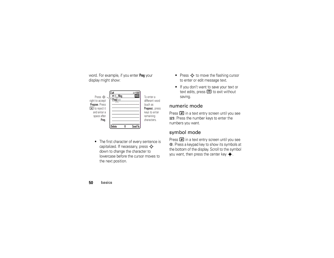 Motorola V3i manual Numeric mode, Symbol mode 