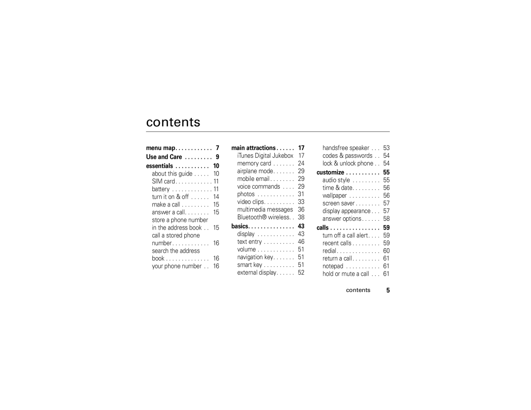 Motorola V3i manual Contents 