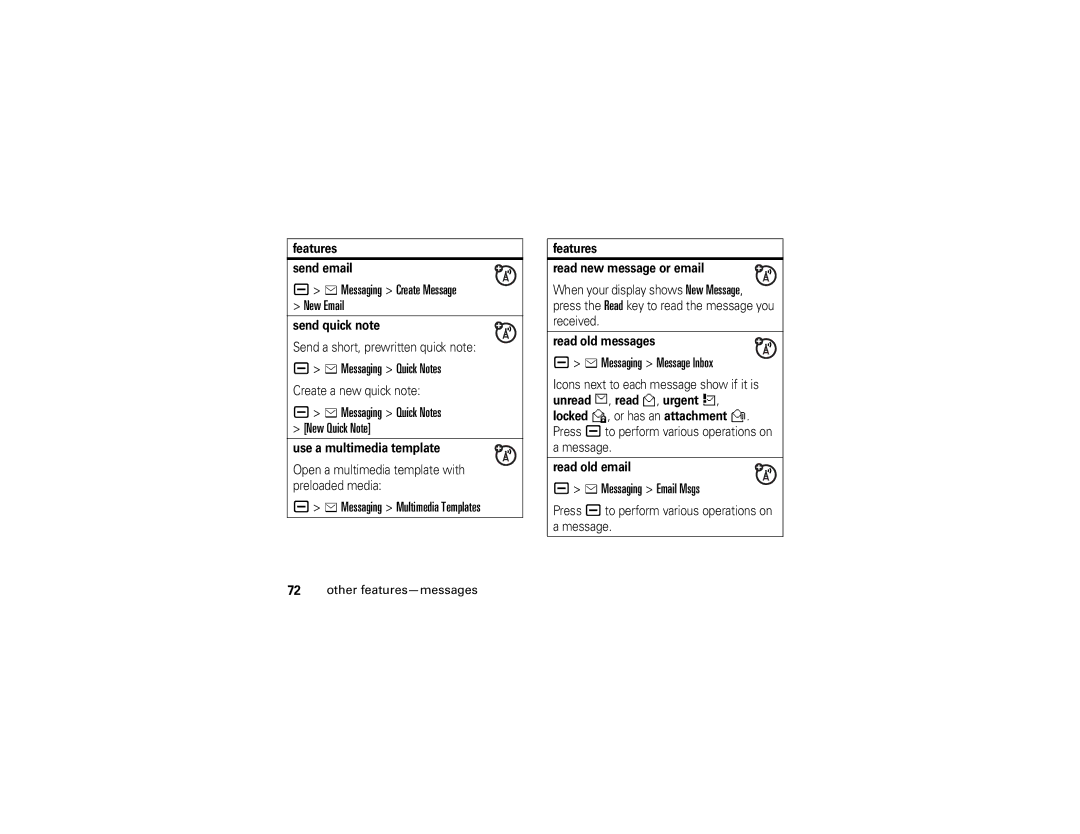 Motorola V3i manual Messaging Create Message New Email, Messaging Quick Notes, Messaging Multimedia Templates 