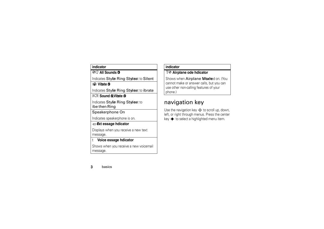 Motorola V3M manual Navigation key 