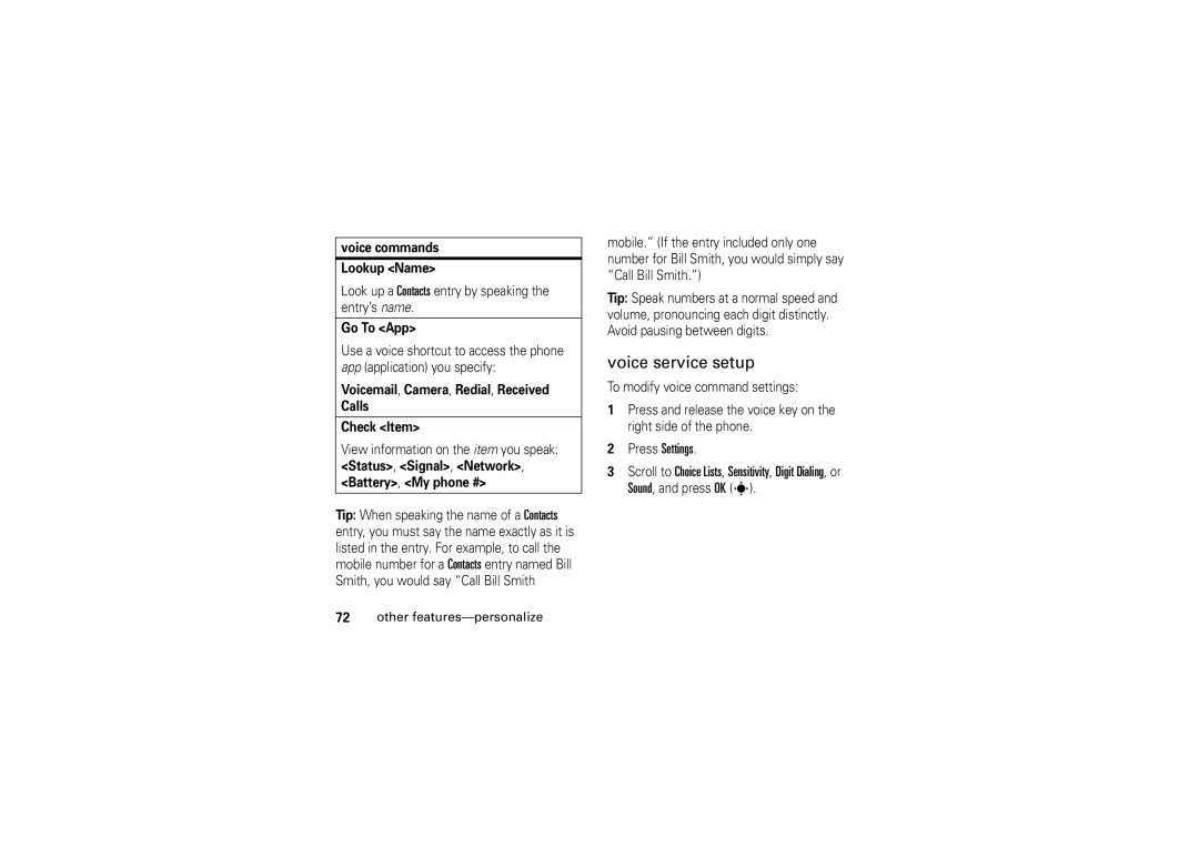 Motorola V3M manual Voice service setup, Press Settings 