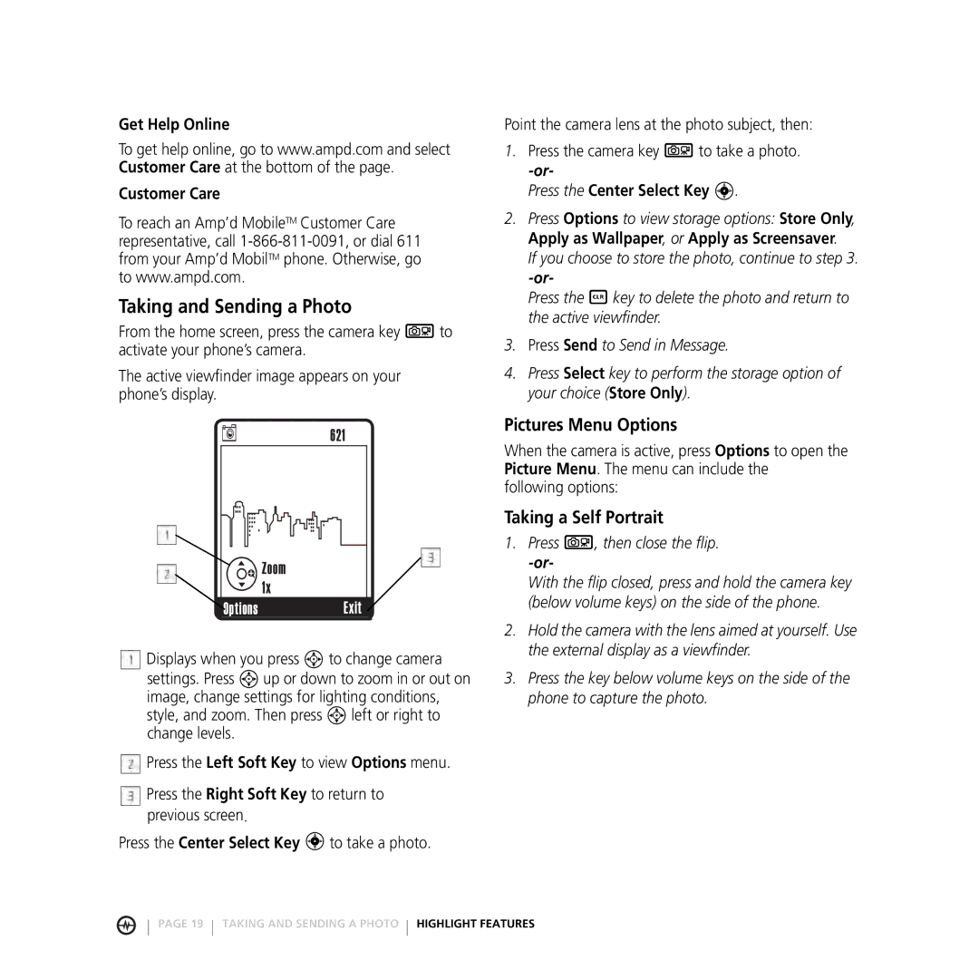 Motorola V3M manual Taking and Sending a Photo, Pictures Menu Options, Taking a Self Portrait 