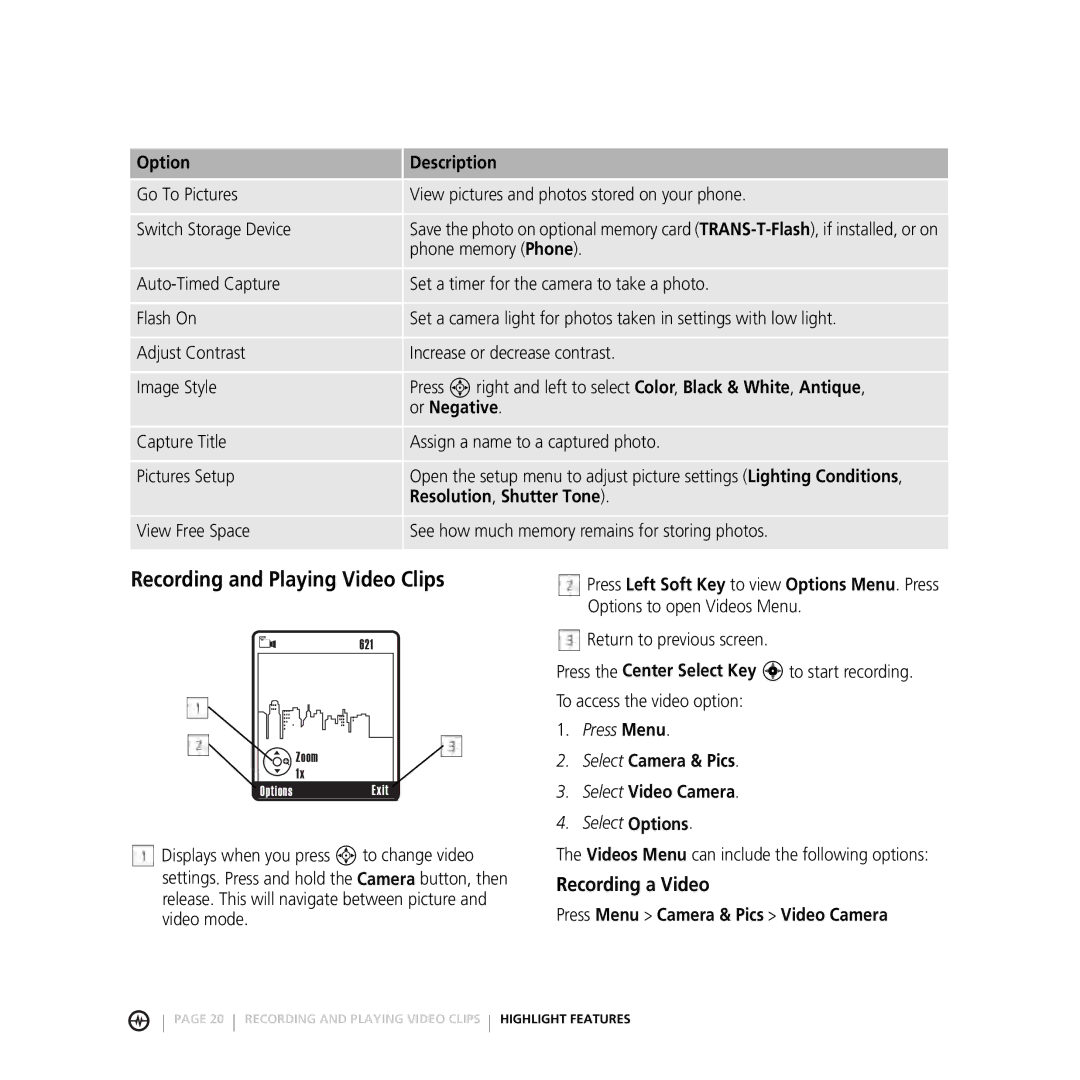 Motorola V3M manual Recording and Playing Video Clips, Recording a Video 