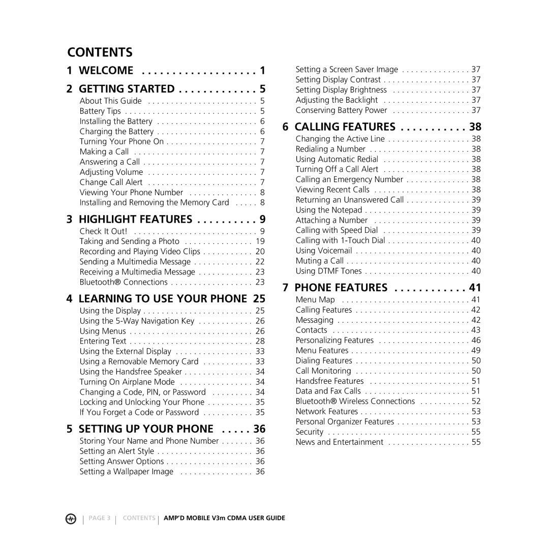 Motorola V3M manual Contents 