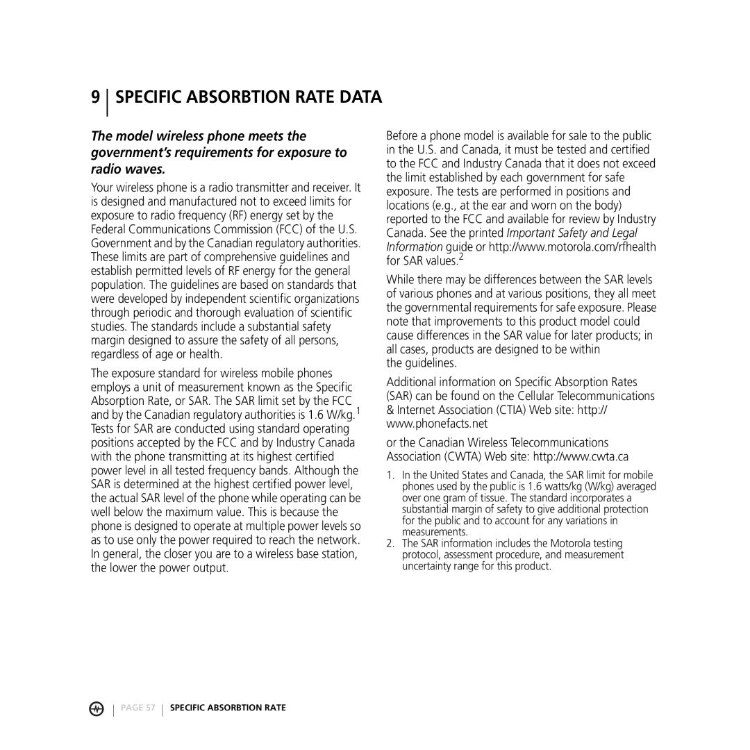 Motorola V3M manual Specific Absorbtion Rate Data, Guidelines 