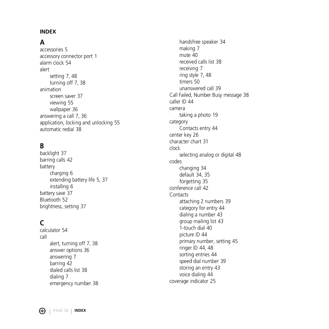 Motorola V3M manual Index 