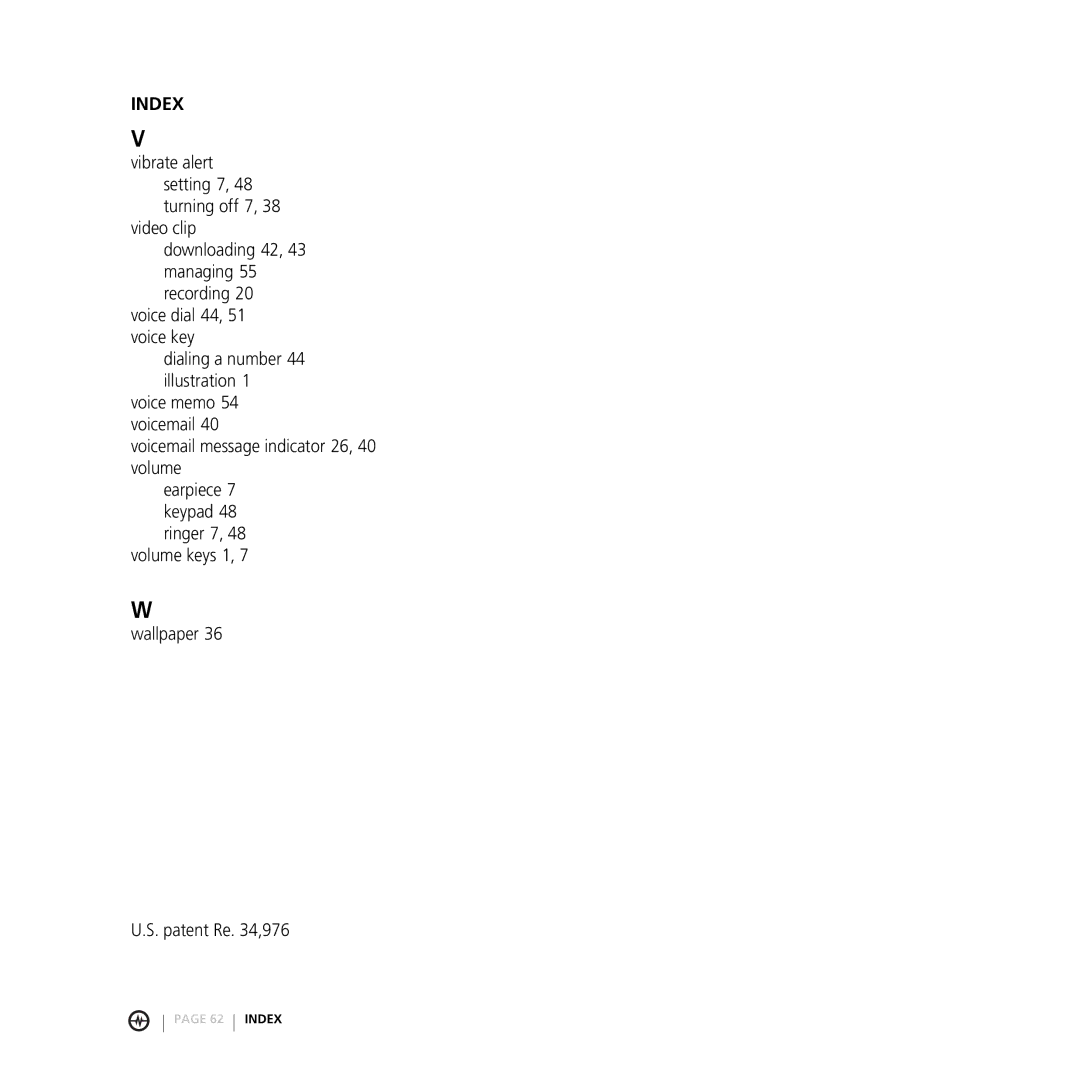 Motorola V3M manual Voicemail message indicator 26, 40 volume, Wallpaper Patent Re ,976 