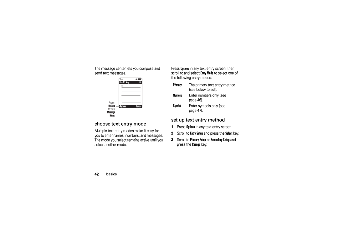 Motorola V3M manual choose text entry mode, set up text entry method 