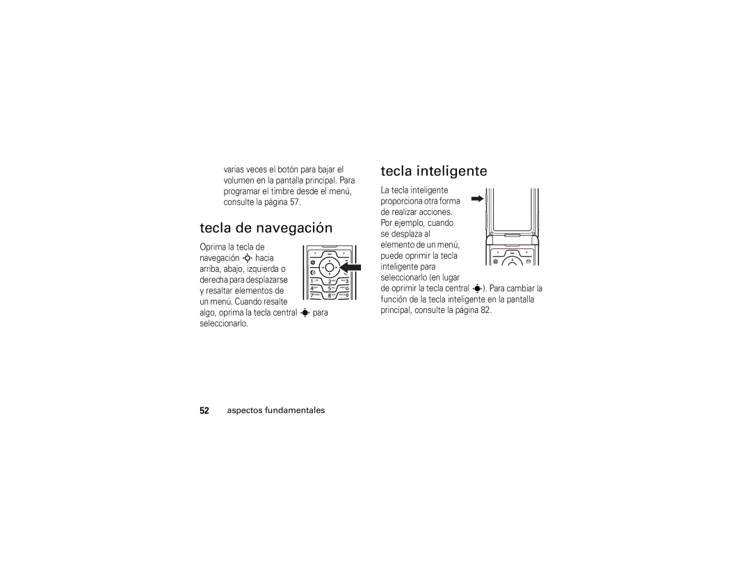 Motorola V3r manual Tecla de navegación, Tecla inteligente 