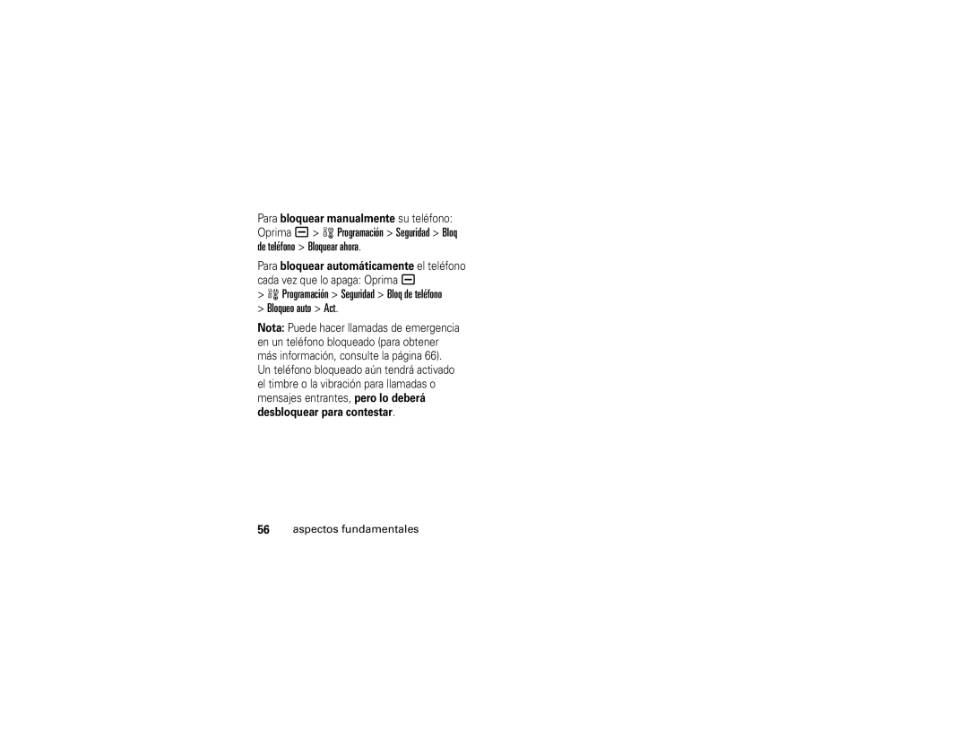 Motorola V3r manual De teléfono Bloquear ahora, Programación Seguridad Bloq de teléfono Bloqueo auto Act 