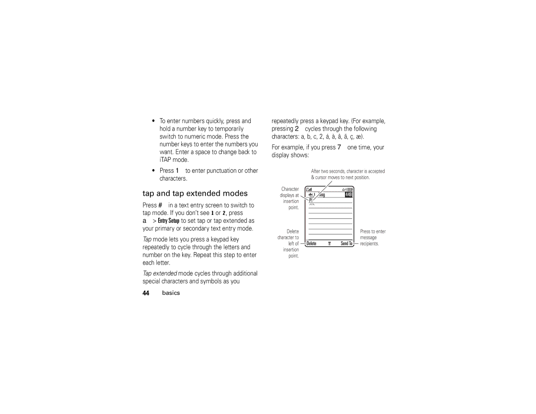 Motorola V3r manual Tap and tap extended modes 