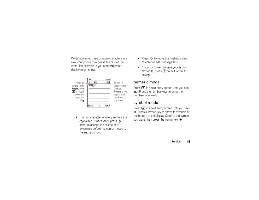 Motorola V3r manual Numeric mode, Symbol mode 