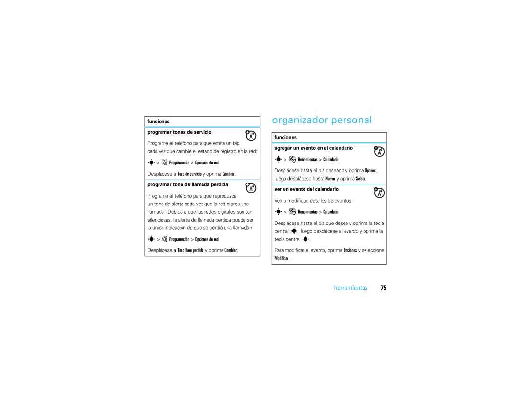 Motorola V3S manual Organizador personal, ÉHerramientas Calendario 
