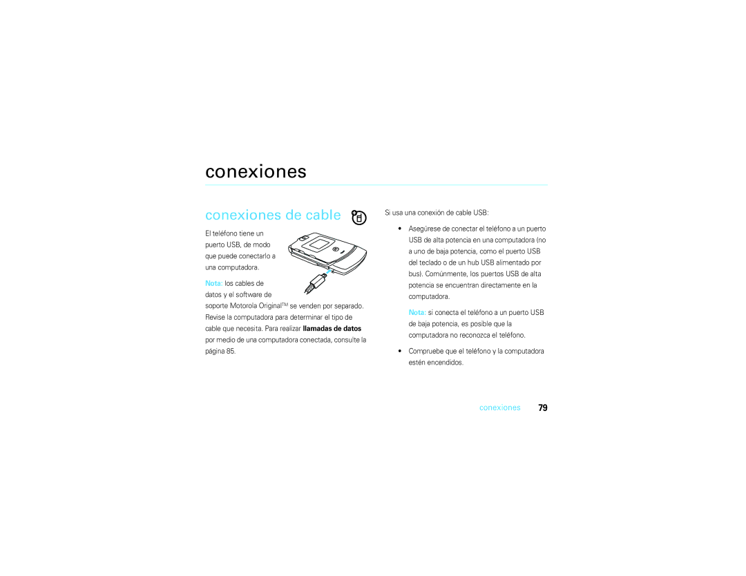 Motorola V3S manual Conexiones de cable 