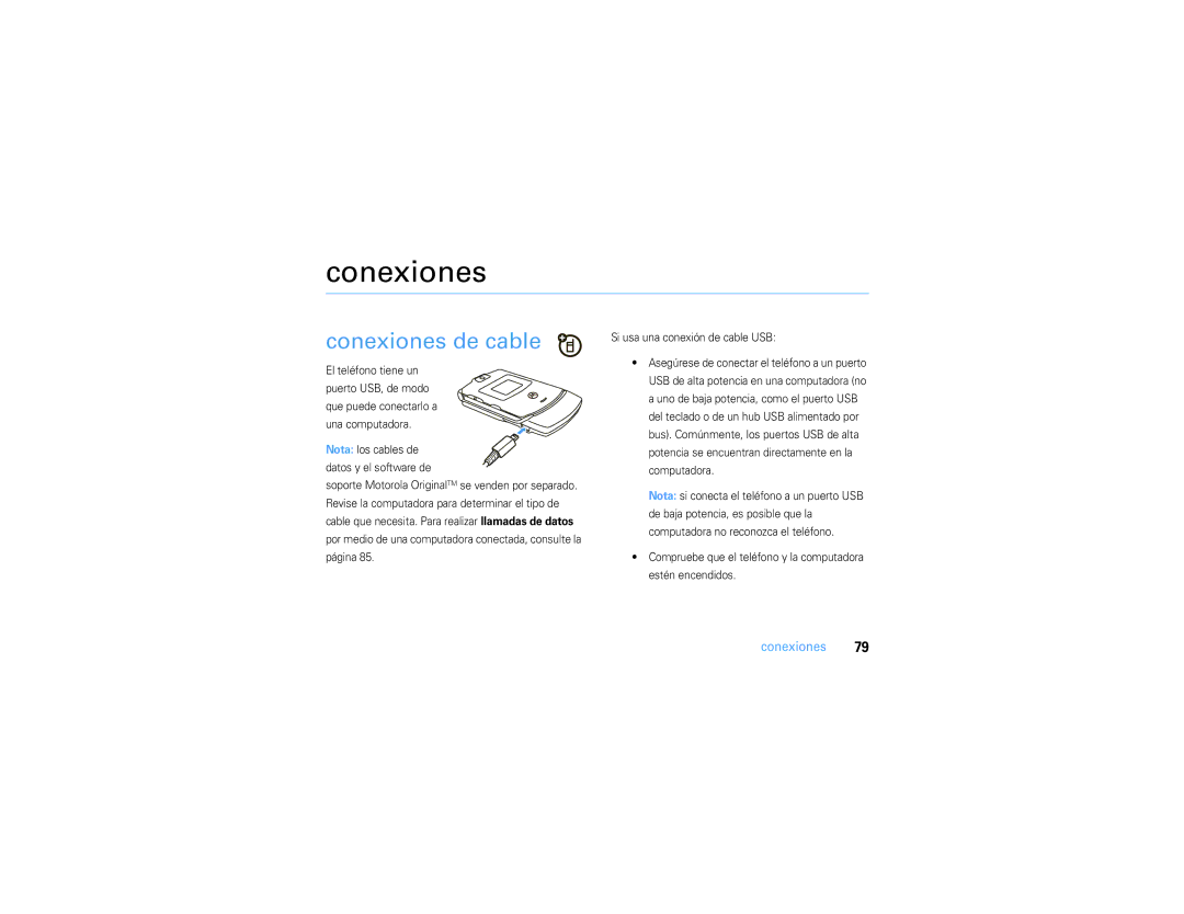 Motorola V3S manual Conexiones de cable 