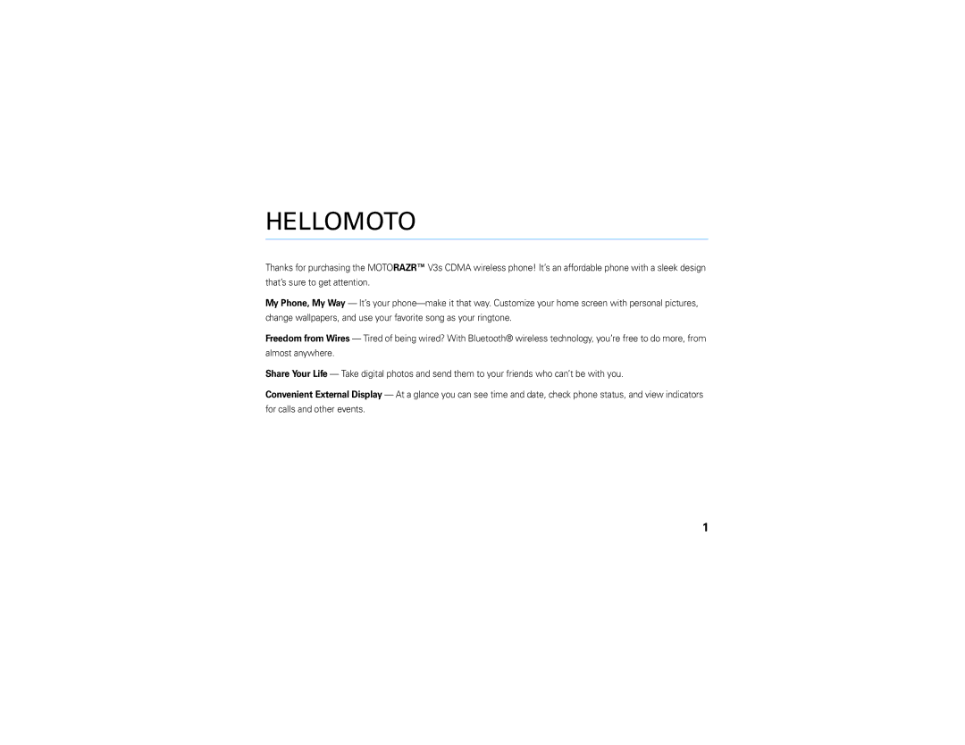 Motorola V3S manual Hellomoto, For calls and other events 