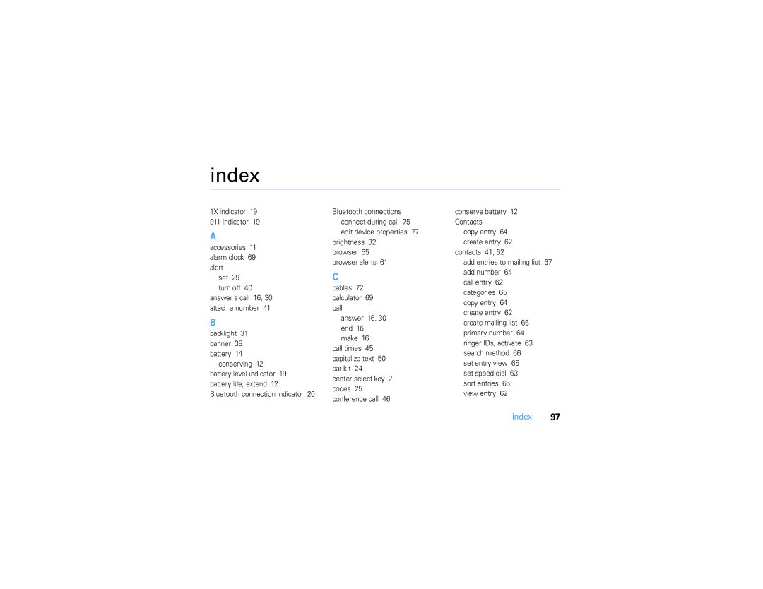 Motorola V3S manual Index 