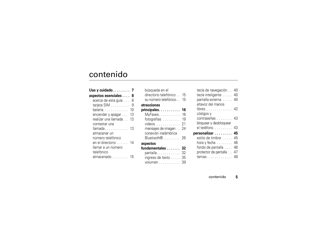 Motorola V3t manual Contenido 