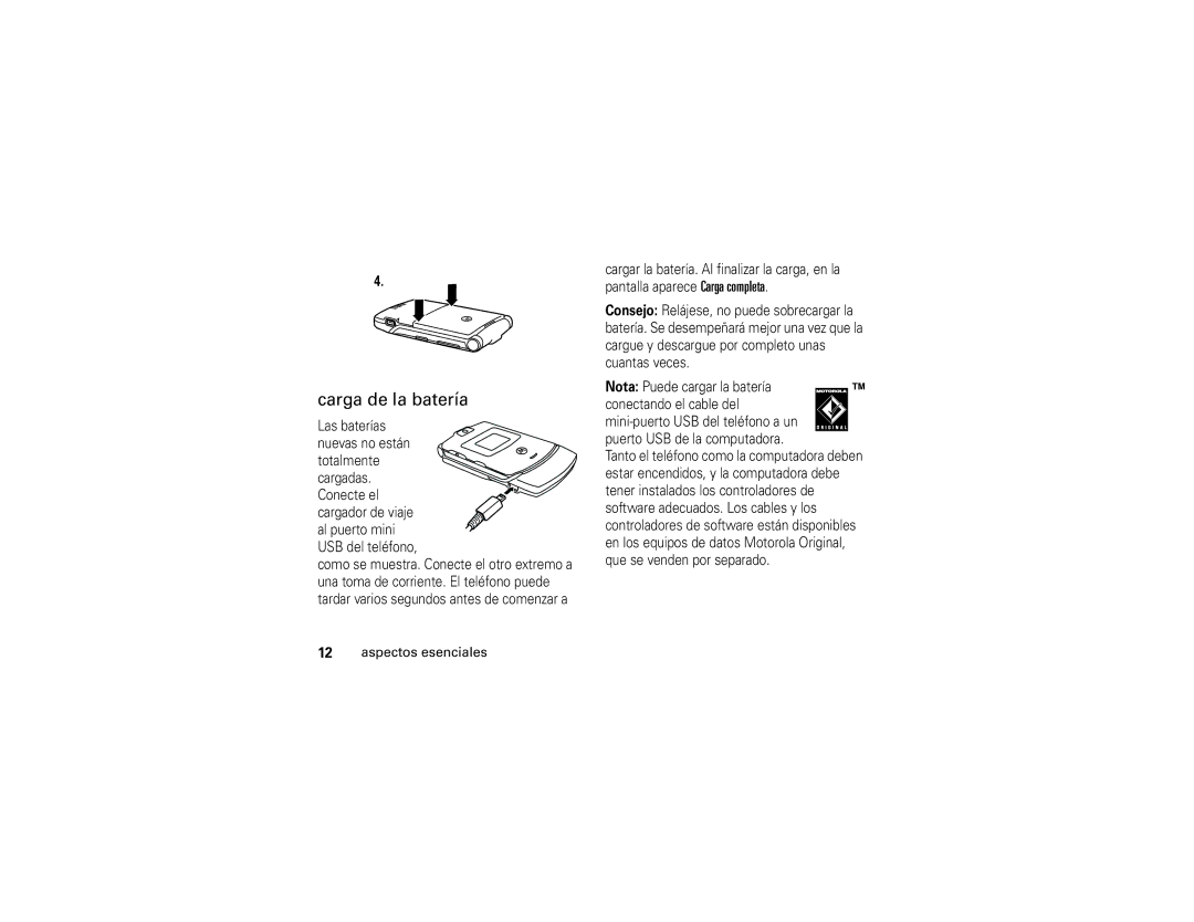 Motorola V3t manual Carga de la batería 