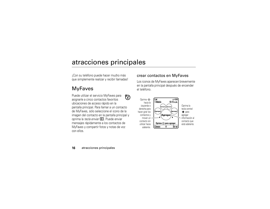 Motorola V3t manual Atracciones principales, Crear contactos en MyFaves 