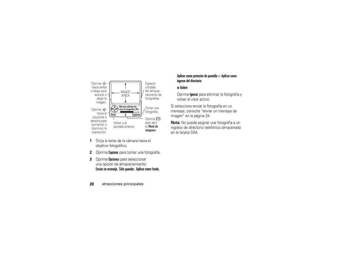 Motorola V3t manual Enviar en mensaje, Sólo guardar, Aplicar como fondo, Oprima S hacia arriba o abajo para 