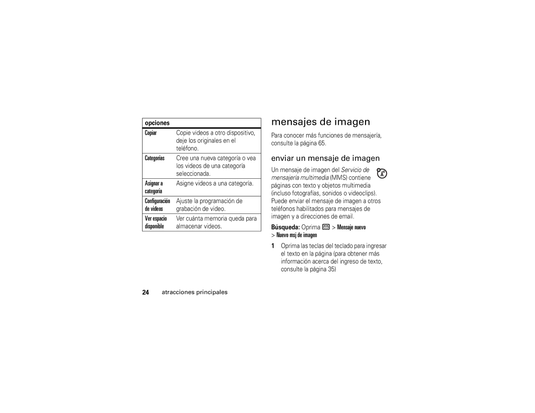 Motorola V3t manual Mensajes de imagen, Enviar un mensaje de imagen, Búsqueda Oprima R Mensaje nuevo Nuevo msj de imagen 