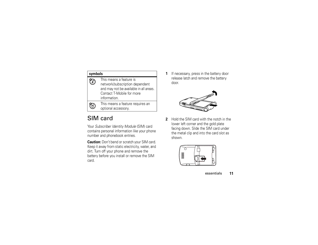 Motorola V3t manual SIM card, Symbols 